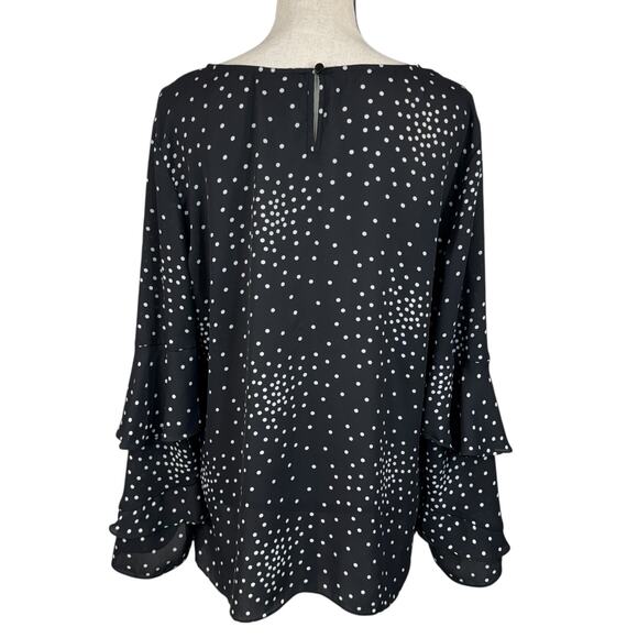 Worthington X-Large Top Polka Dot Long Flared Sleeves Keyhole Semi-Sheer Black - Picture 6 of 10